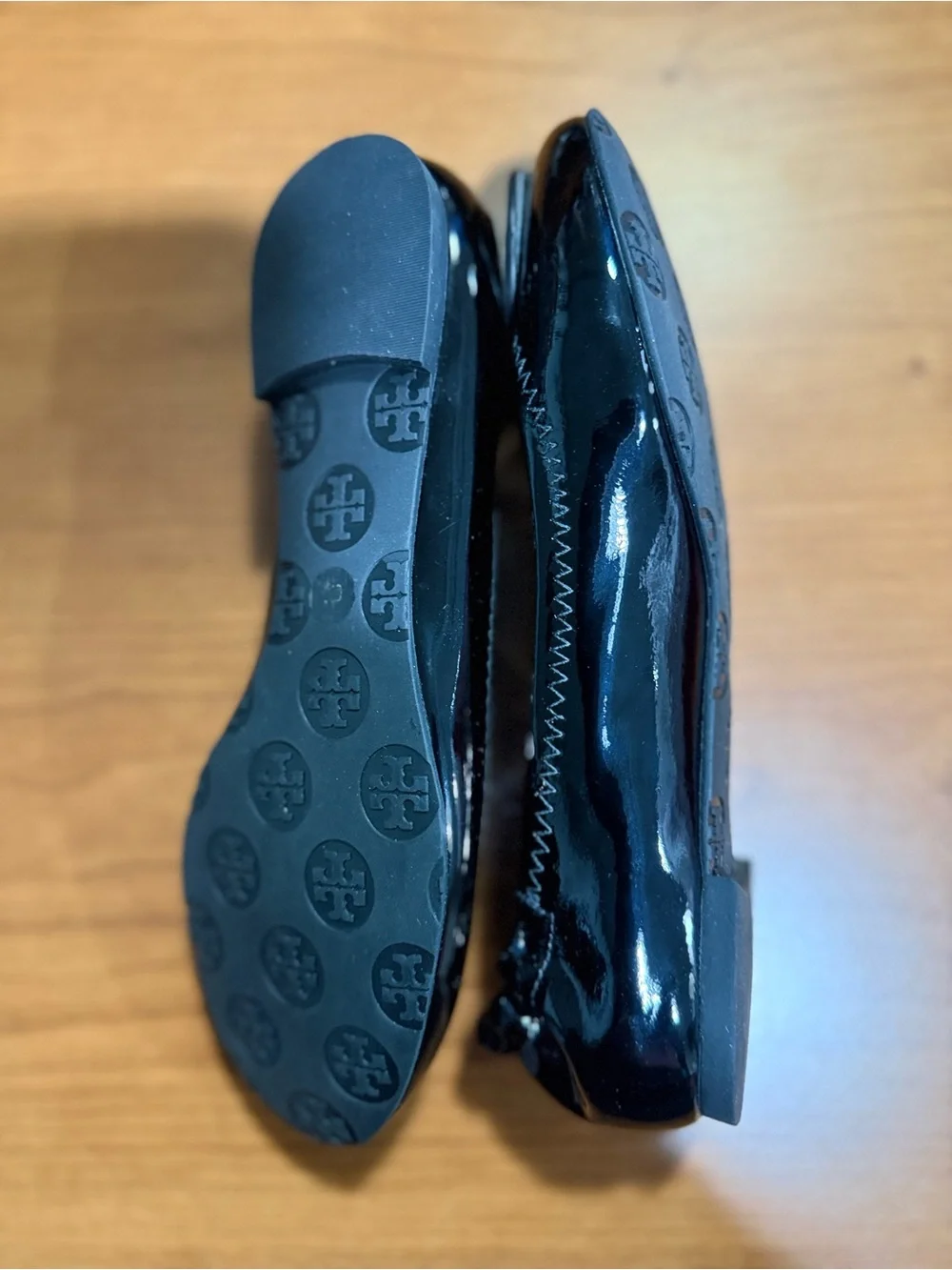 Tory Burch Black Patent Leather Logo Ballet Flats